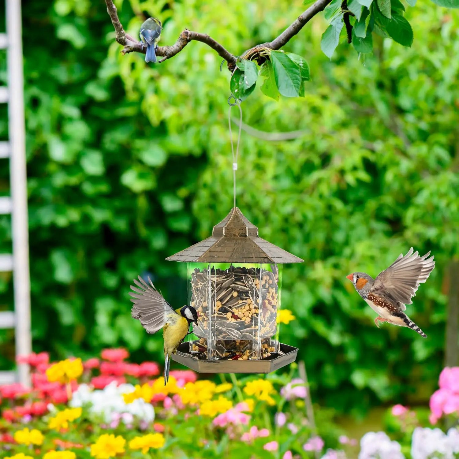 Large Capacity 6-Port Hanging Gazebo Wild Bird Feeder Weatherproof Outdoor Bird Seed Station for Garden Patio Park Bird Supplies