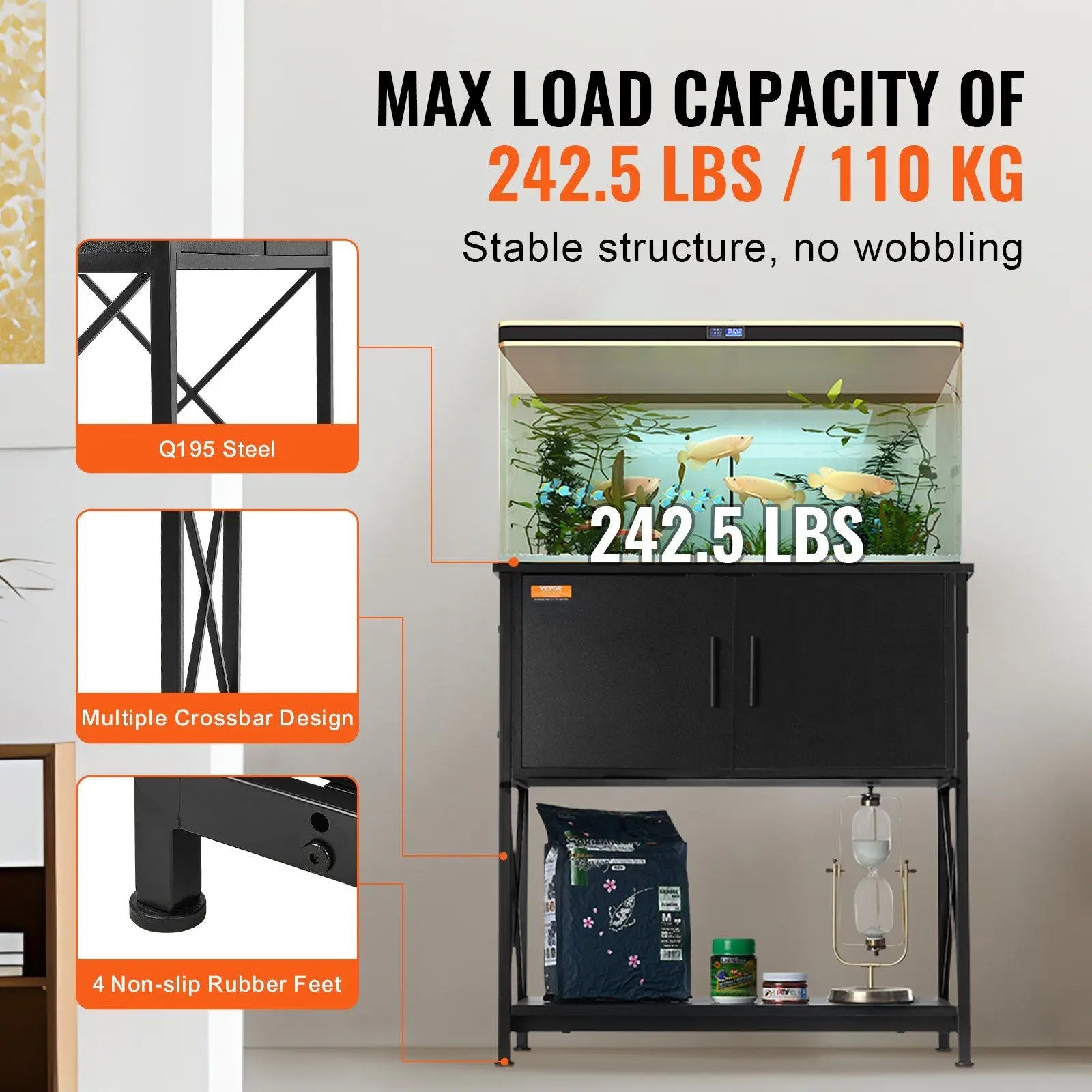 29-Gallon Steel MDF Aquarium Stand 242.5 Lbs Load Capacity 28.7 X 16.5 X 30 Inches Fish Reptile Turtle Tank High Accessory
