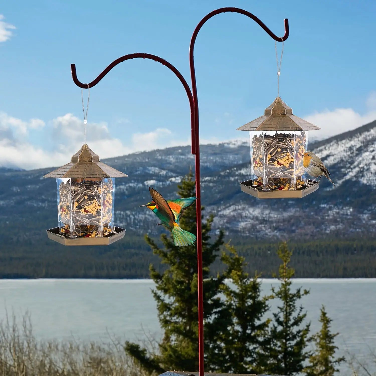 Large Capacity 6-Port Hanging Gazebo Wild Bird Feeder Weatherproof Outdoor Bird Seed Station for Garden Patio Park Bird Supplies