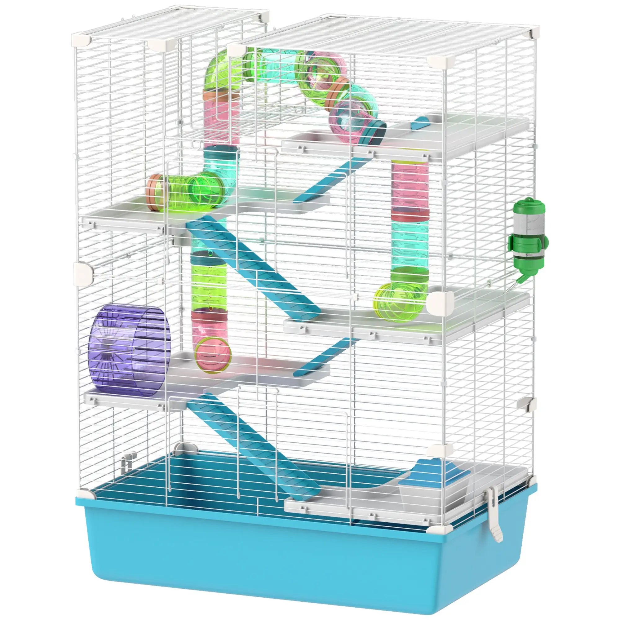 Light Blue 6-Tier Hamster Cage with Tubes Tunnels Hut Wheel Food Dish Water Bottle Ramps for Dwarf Gerbil for Small Animals