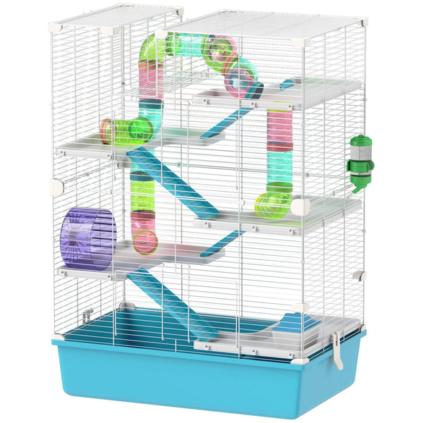 Light Blue 6-Tier Hamster Cage with Tubes Tunnels Hut Wheel Food Dish Water Bottle Ramps for Dwarf Gerbil for Small Animals