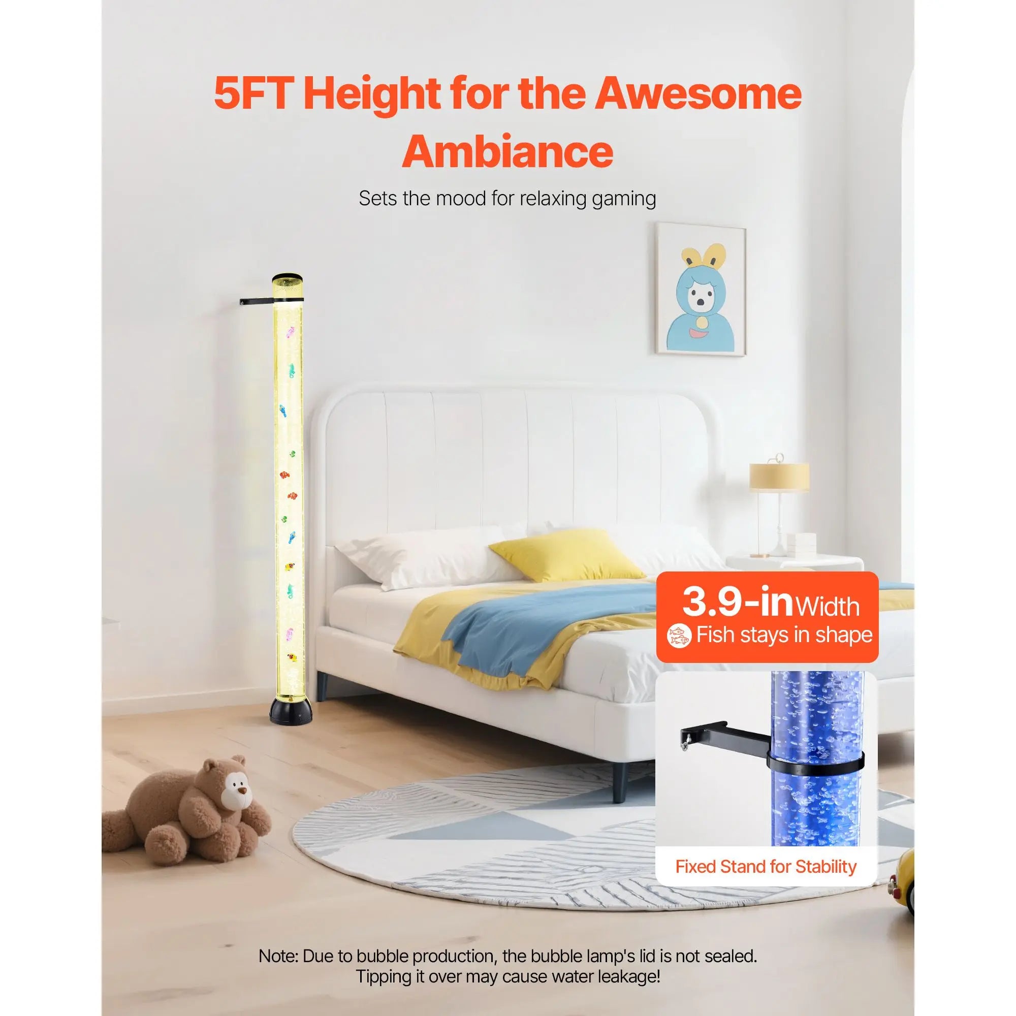 "Sensory Aquarium Lamp 5 ft Bubble Fish Tube with 10 Floating Fish & 16 Color Effects Remote Control"