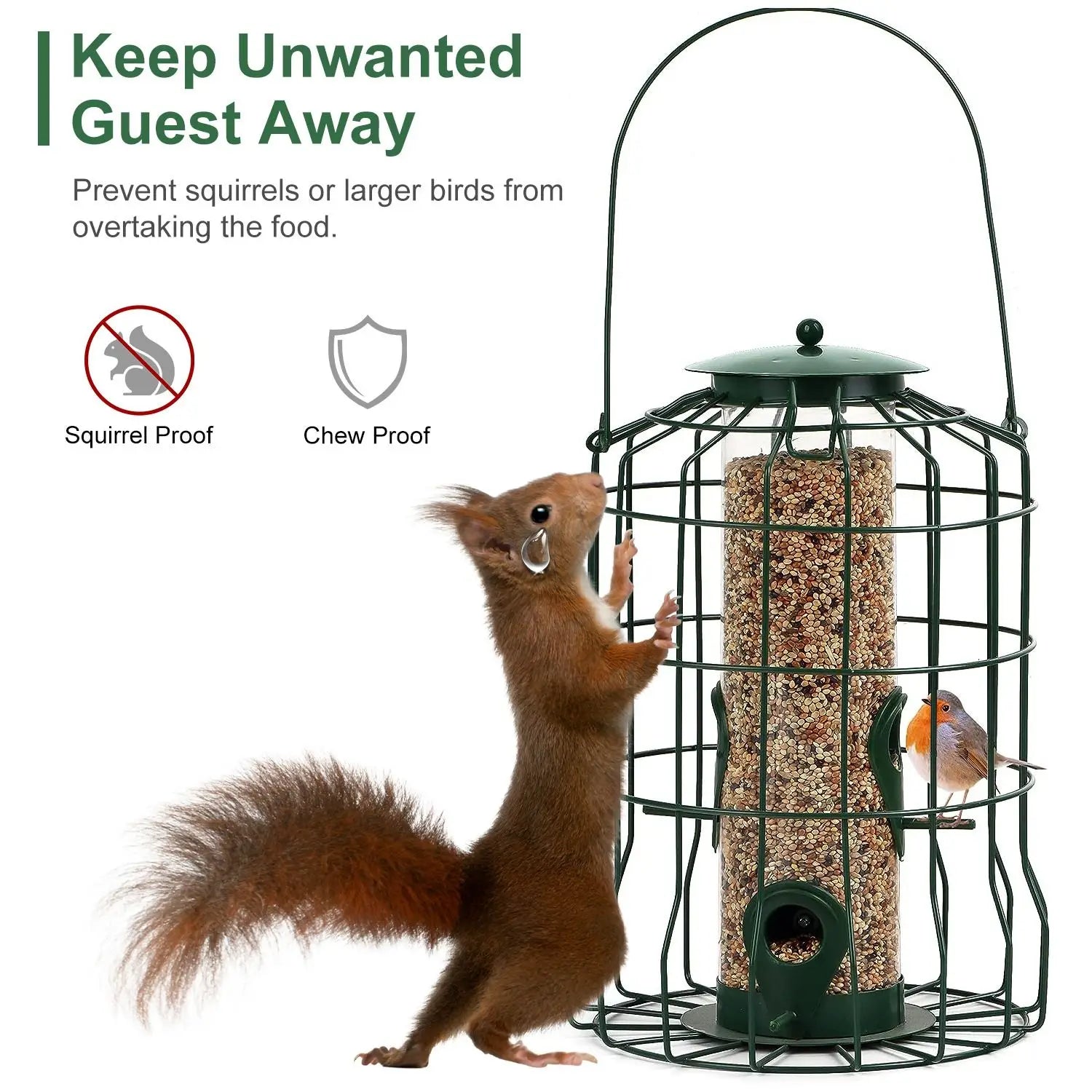 Outdoor Wild Bird Feeder with 4 Feeding Ports Squirrel-Proof Chew-Proof Metal Hanging Seed for Small Songbirds