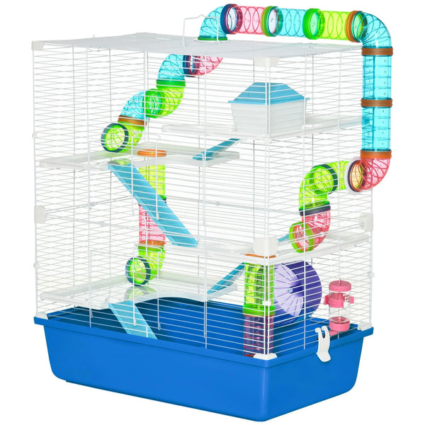 23\" 5-Tier Eco-Friendly Plastic Hamster Cage with Wheel and Water Bottle Cut Style for Indoor and Outdoor Use Blue