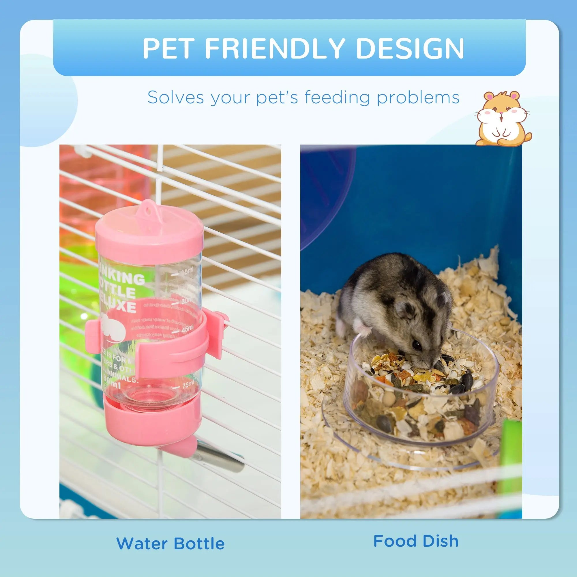 23\" 5-Tier Eco-Friendly Plastic Hamster Cage with Wheel and Water Bottle Cut Style for Indoor and Outdoor Use Blue