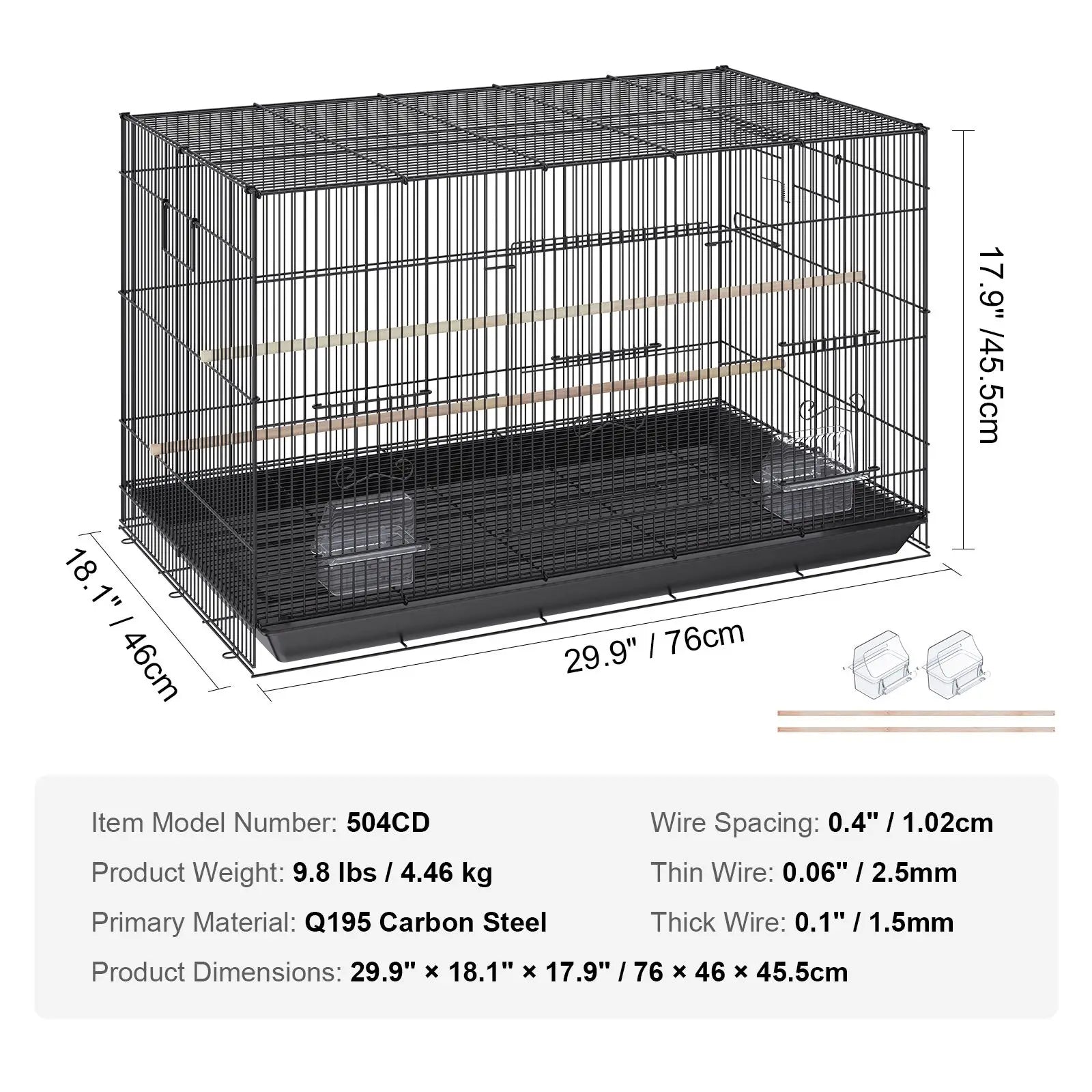 "30 Inch Steel Bird Cage for Parakeets Cockatiels Budgies Lovebirds & Canaries Easy Rollaway Pack of 1"