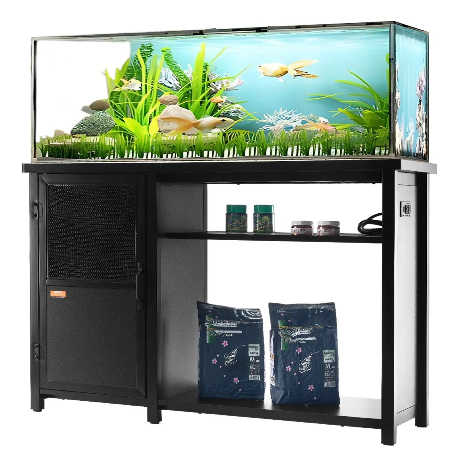 Black Rectangle 75 Gallon Aquarium Stand Steel MDF Modern Design Indoor Use Box Packaging Fish Tank Reptile Turtle Habitat Power