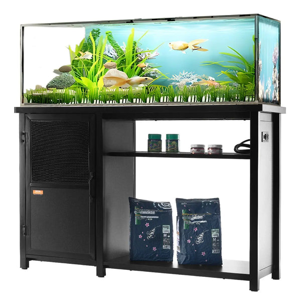 Black Rectangle 75 Gallon Aquarium Stand Steel MDF Modern Design Indoor Use Box Packaging Fish Tank Reptile Turtle Habitat Power