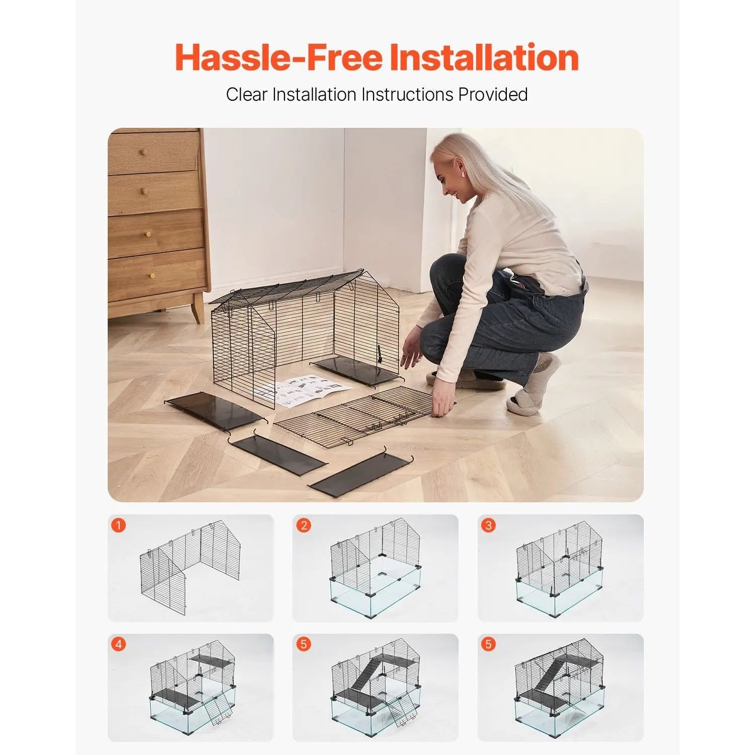 Pet Mouse Cage 20x25 Inch Steel Wire Frame Transparent Base For Rats Guinea Pigs Small Animal Housing Modern Design