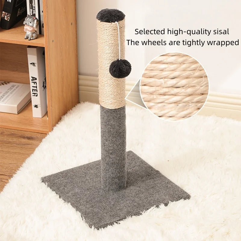 Gray Natural Sisal Cat Scratching Post with Toy Ball Velvet Base Suitable for Adult And Kitten Indoor Cats Interactive Pet Toys