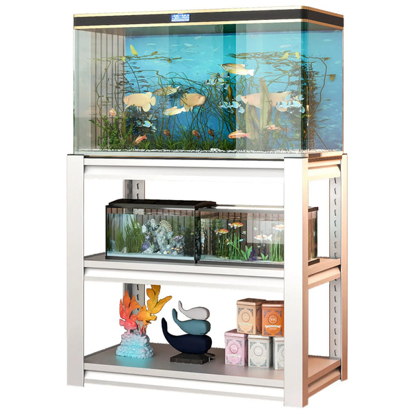 Aquarium Stand 3 Tier Metal Rectangular 20-30 Gallon Adjustable Fish Tank Shelf Antique White Living Room Model D0100XU6CRY
