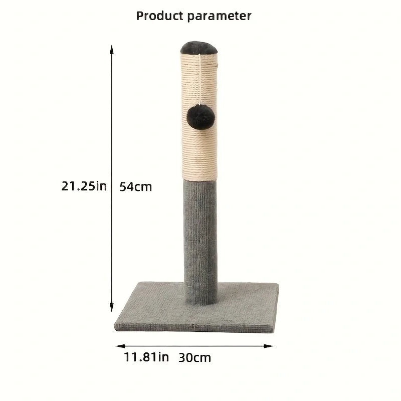 Gray Natural Sisal Cat Scratching Post with Toy Ball Velvet Base Suitable for Adult And Kitten Indoor Cats Interactive Pet Toys