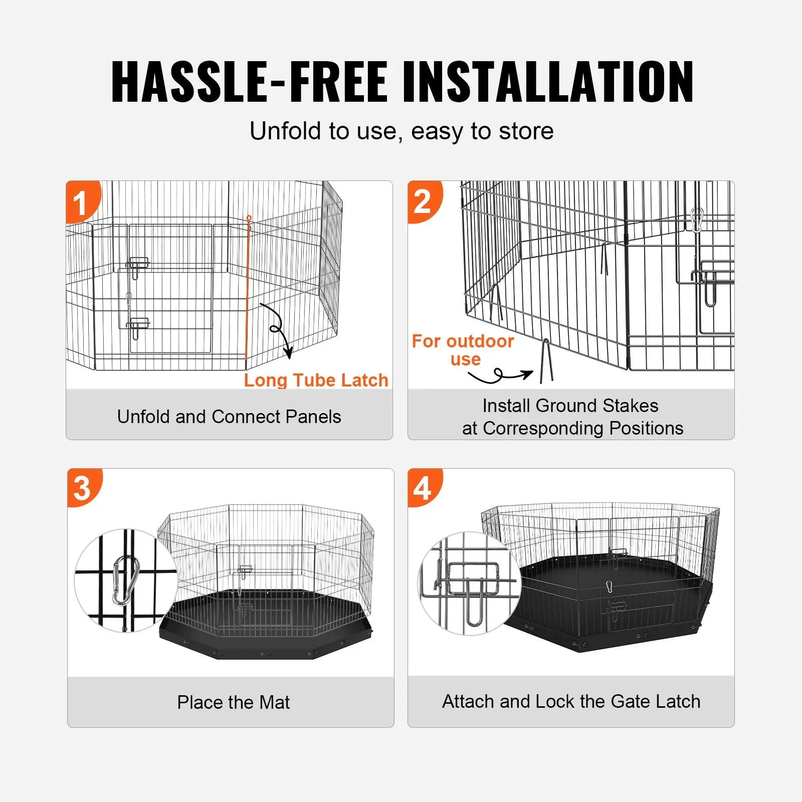 8-Panel Foldable Metal Dog Playpen 24\" H Pet Fence Solid Pattern for Cats Kennel with Ground Stakes Included