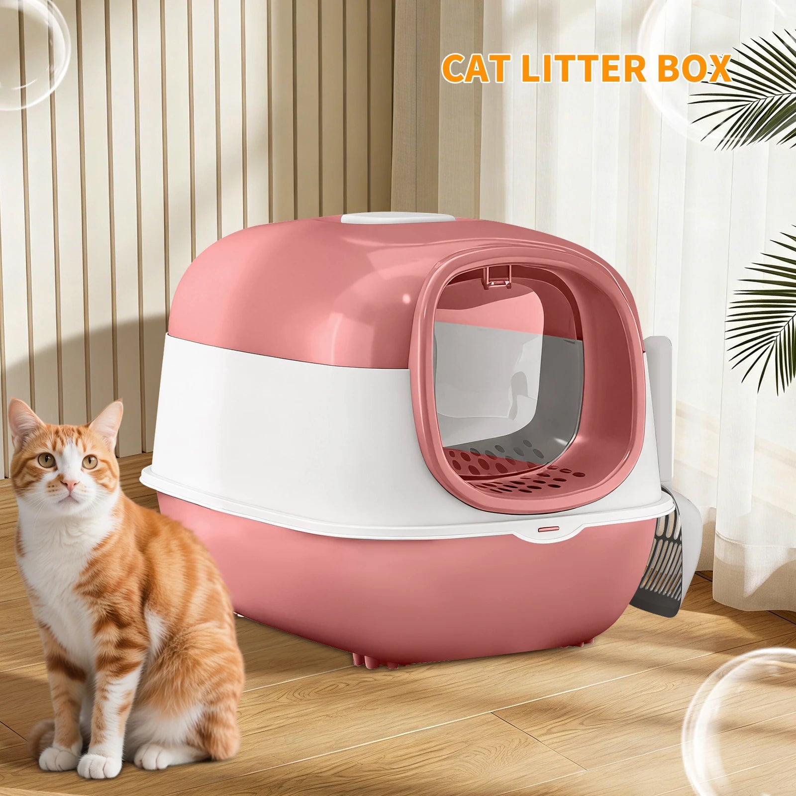 Switchable Open/Semi-Enclosed Cat Litter Box, Extra Large Jumbo Size for Multi-Cat Households, Splash-Proof and Anti-Tracking, Dual-Mode Over-the-Top Litter Pan, Low-Entry for Easy Cleaning, Suitable for Cats of Different Siz