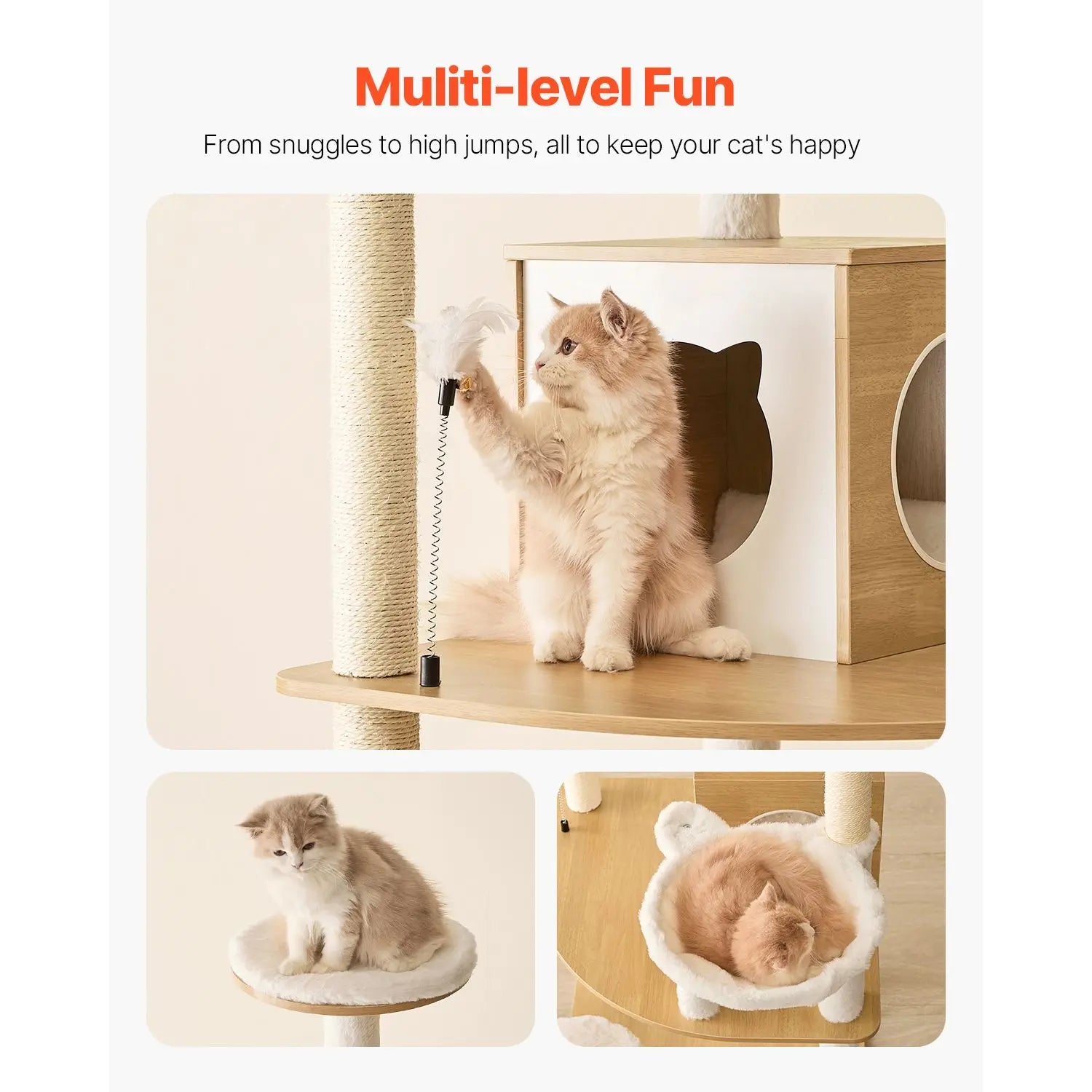 Large 68.9-Inch Tall Cat Tree Tower Multi-Level Cat Condo Furniture Cozy Perches Sisal Scratching Activity Center Carton Packing