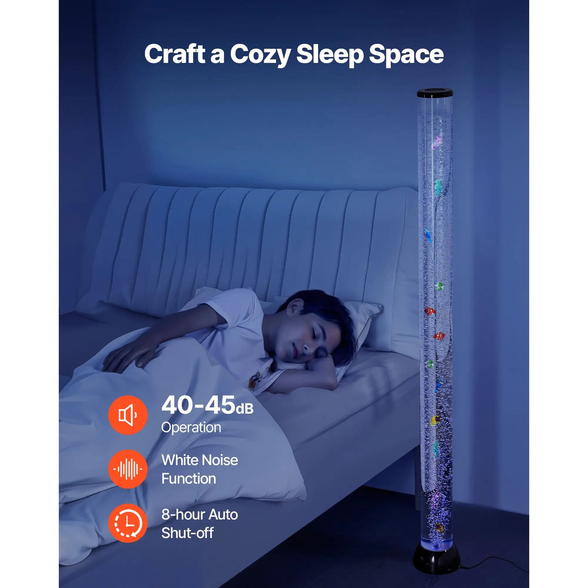 "Sensory Aquarium Lamp 5 ft Bubble Fish Tube with 10 Floating Fish & 16 Color Effects Remote Control"