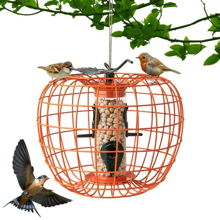Squirrel-Proof Pumpkin Bird Feeder with Cage and 4 Metal Ports Bird Supplies