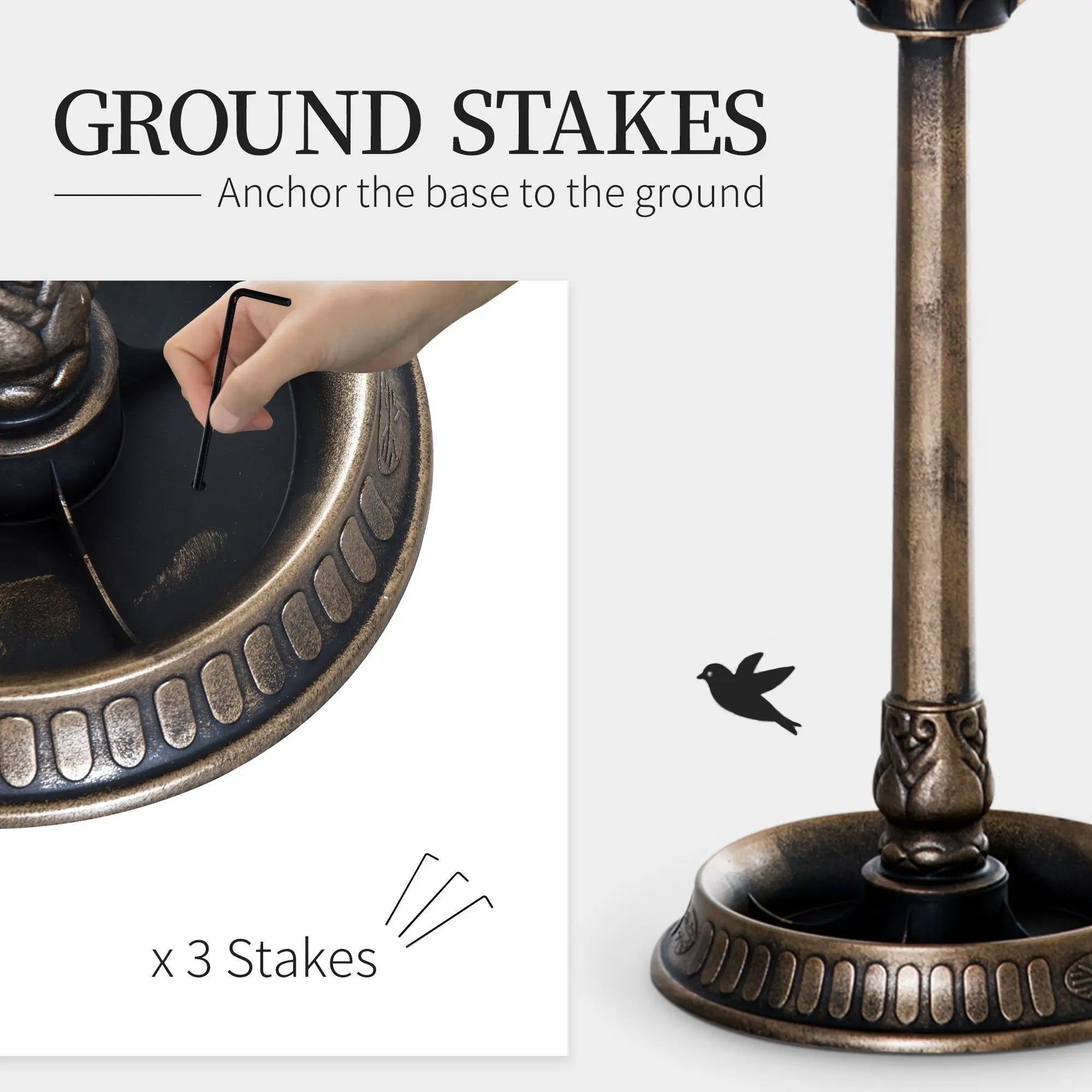 3-in-1 Bronze Garden Bird Supplies Large Water Basin Bird Bath Bowl Pedestal with Flower Planter Bird Feeder Model D0100XUF17G