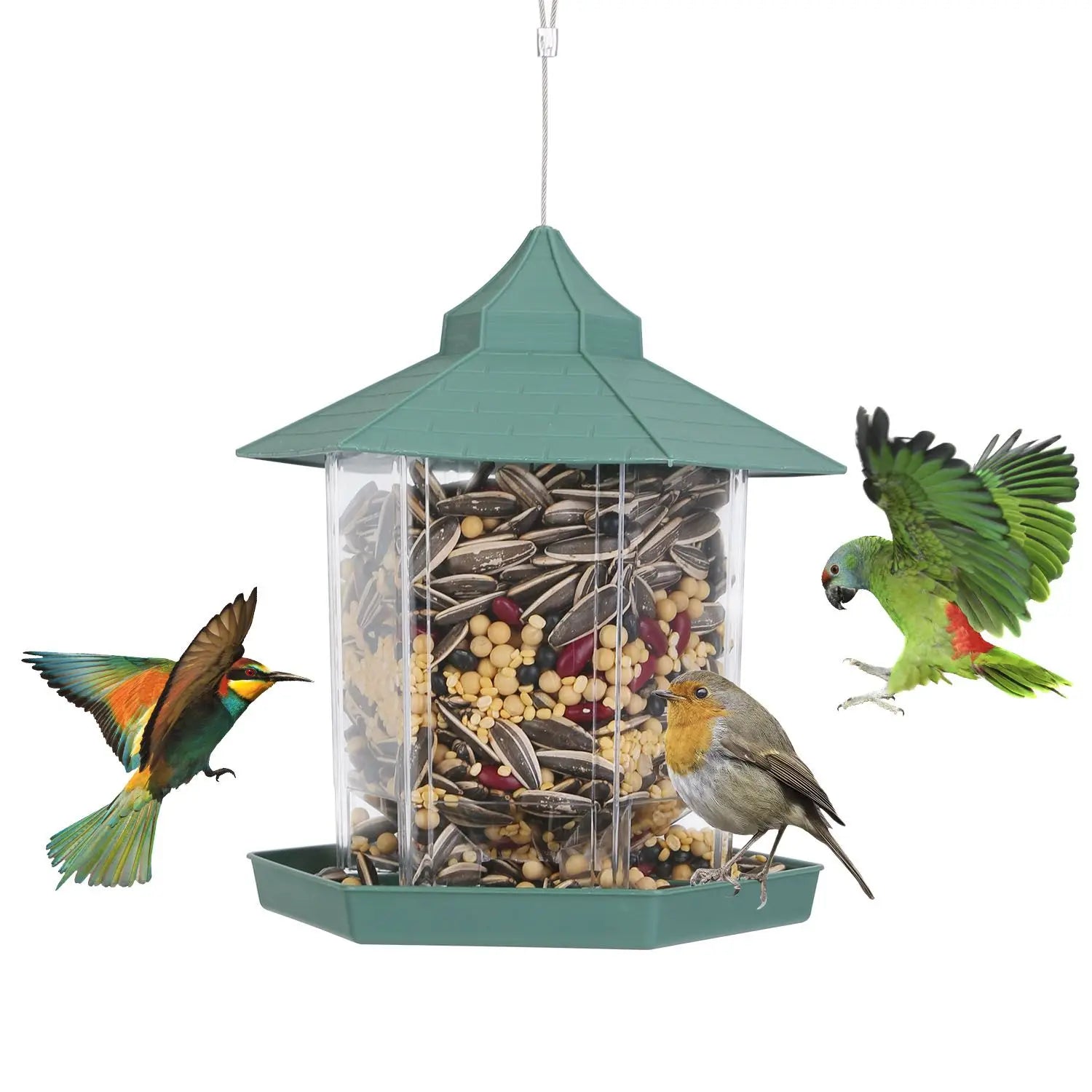 Large Capacity 6-Port Hanging Gazebo Wild Bird Feeder Weatherproof Outdoor Bird Seed Station for Garden Patio Park Bird Supplies