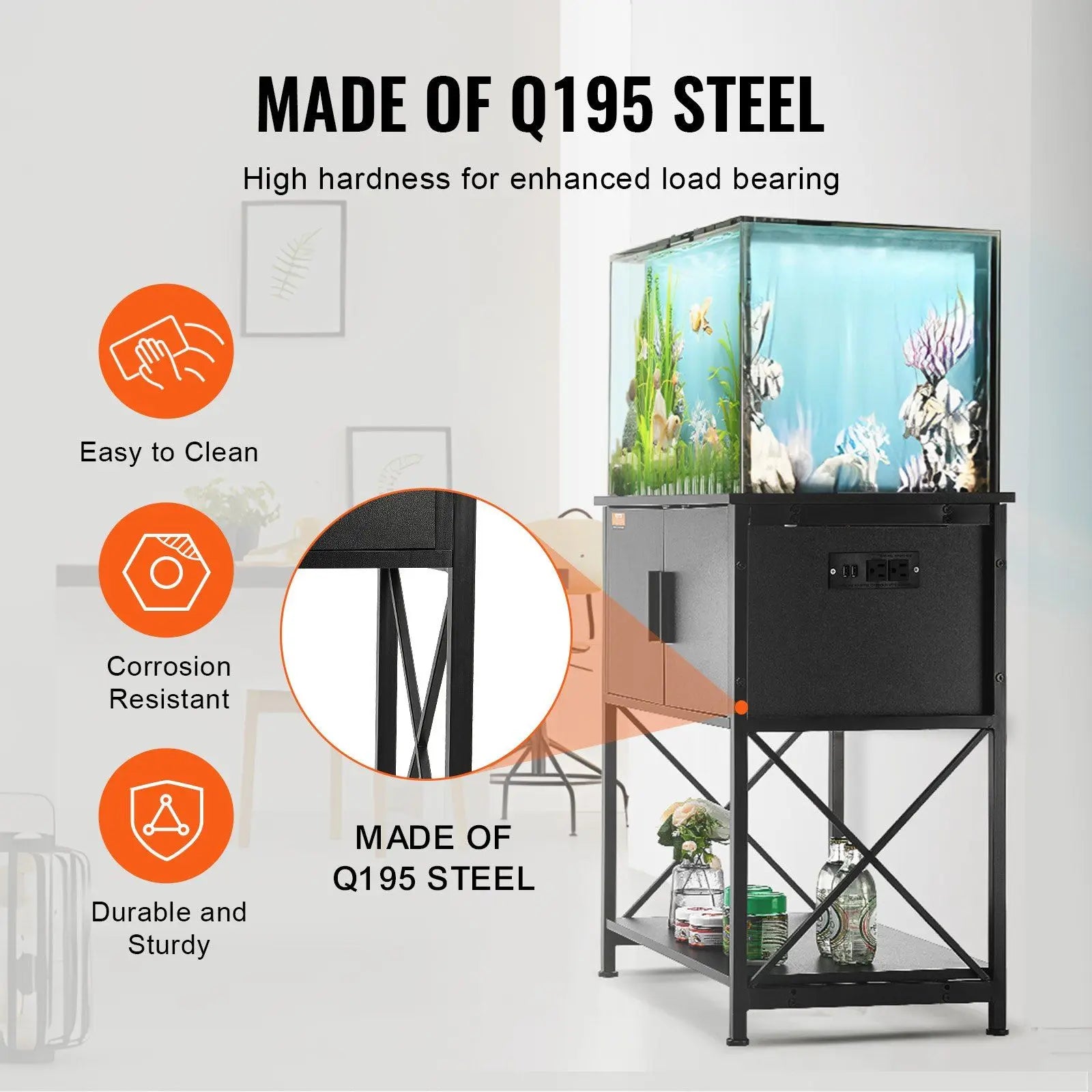29-Gallon Steel MDF Aquarium Stand 242.5 Lbs Load Capacity 28.7 X 16.5 X 30 Inches Fish Reptile Turtle Tank High Accessory