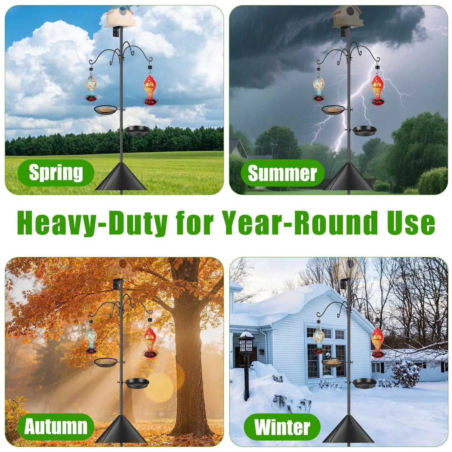 Heavy-Duty 32\"-94\" Adjustable Height Bird Feeder Stand with 5 Prong Base and Squirrel Baffle for Bird Supplies