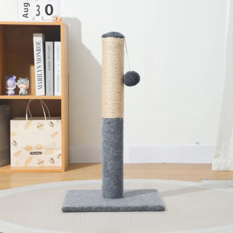 Gray Natural Sisal Cat Scratching Post with Toy Ball Velvet Base Suitable for Adult And Kitten Indoor Cats Interactive Pet Toys