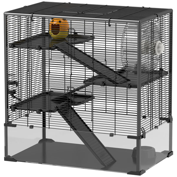 4-Tier Hamster Cage Deep Tempered Glass Bottom Running Wheel Hut Water Bottle Food Dish 31\" X 19\" X 31.5\" for Small Animals