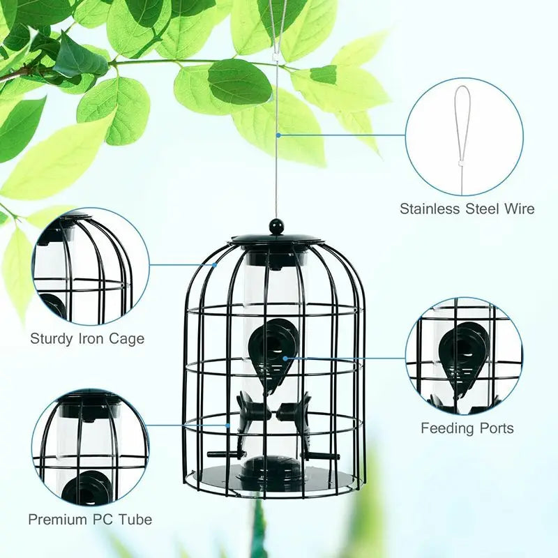 Squirrel-Proof Outdoor Metal Wild Bird Feeder with Tube & Seed Guard Deterrent for Outdoor Use Bird Supplies Product Category
