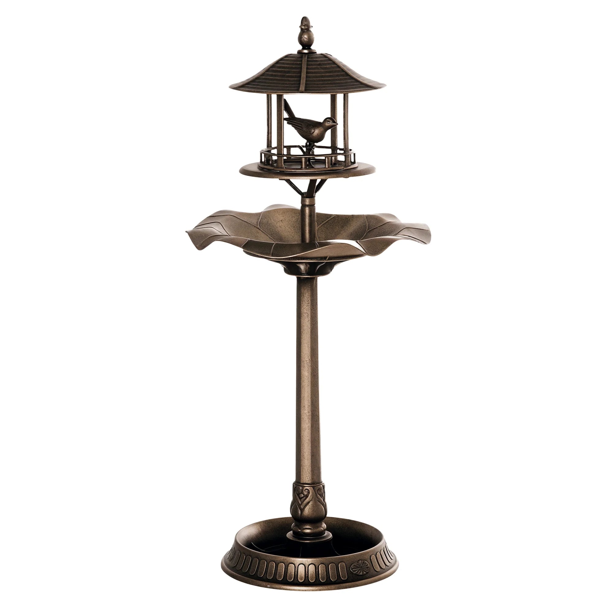 3-in-1 Bronze Garden Bird Supplies Large Water Basin Bird Bath Bowl Pedestal with Flower Planter Bird Feeder Model D0100XUF17G