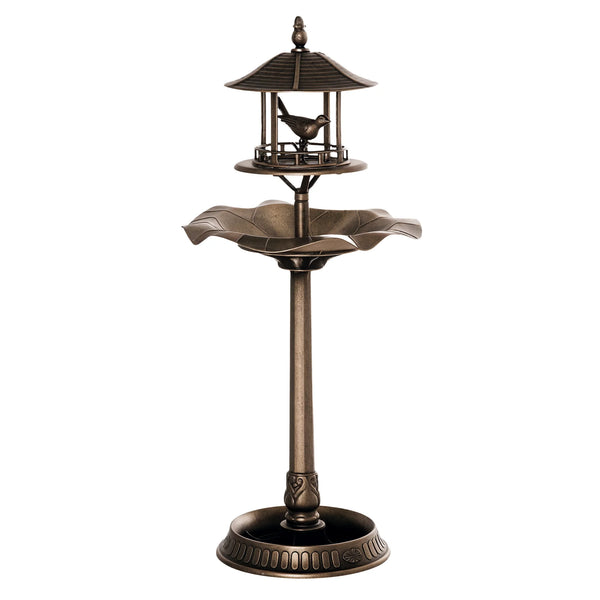 3-in-1 Bronze Garden Bird Supplies Large Water Basin Bird Bath Bowl Pedestal with Flower Planter Bird Feeder Model D0100XUF17G