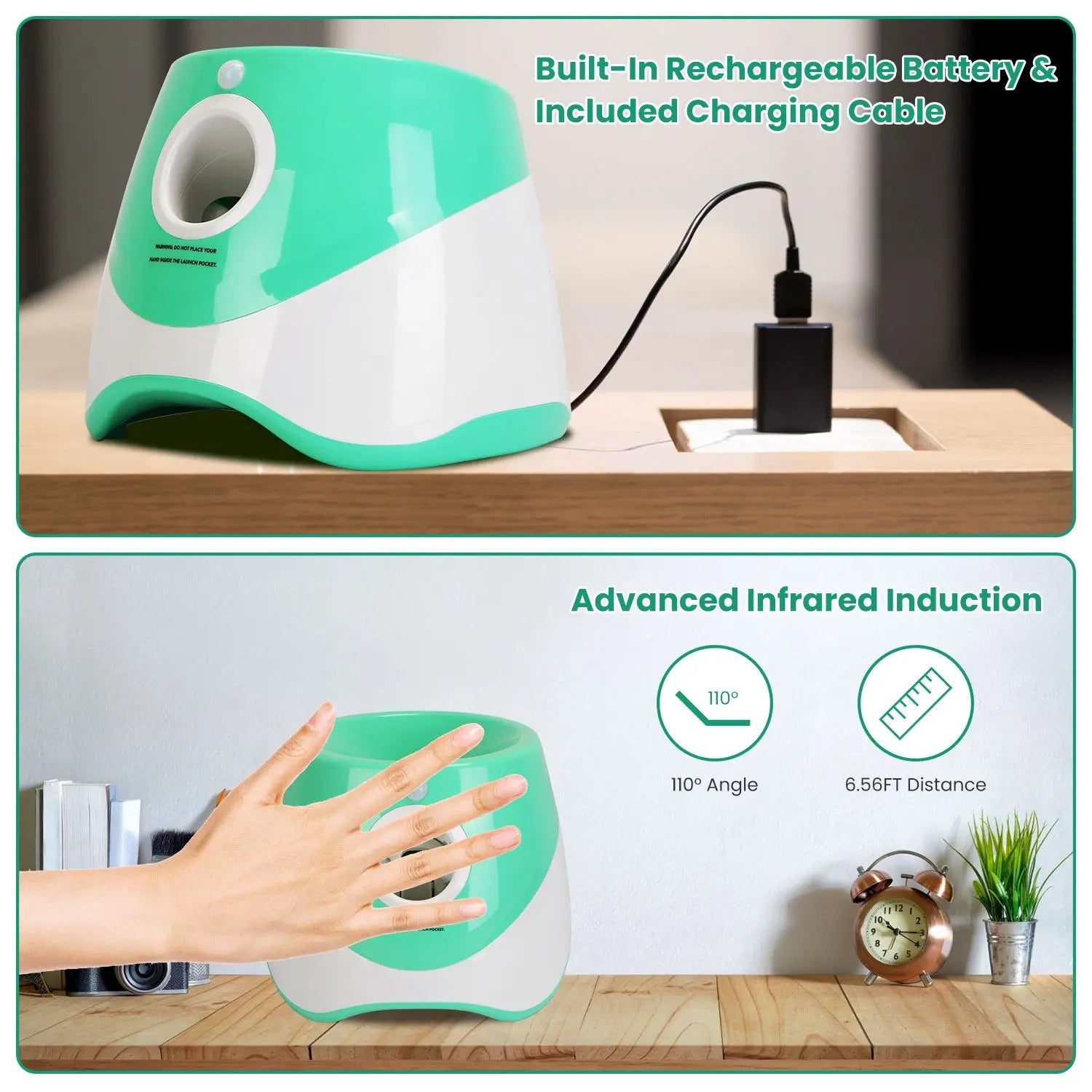 Automatic Green Dog Ball Launcher 6 Tennis Balls 3 Adjustable Launch Distance Interactive Fetch Machine Pet Movement Toys