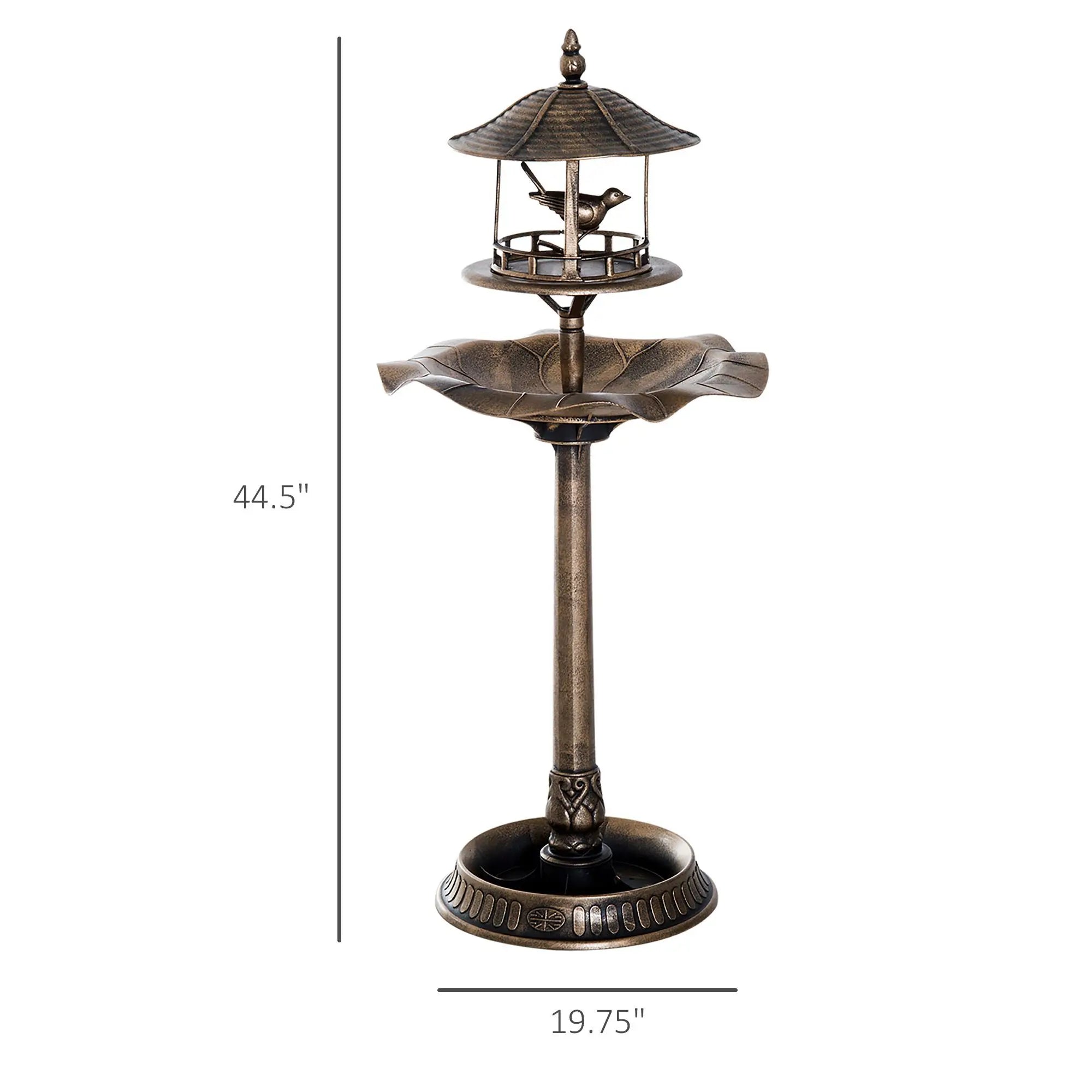 3-in-1 Bronze Garden Bird Supplies Large Water Basin Bird Bath Bowl Pedestal with Flower Planter Bird Feeder Model D0100XUF17G
