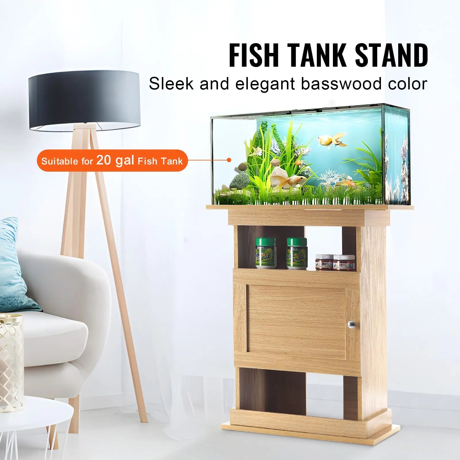 20-Gallon Aquarium Stand 167.6 Lbs Load Capacity 25.2 X 15.7 X 28.3 MDF Fish Reptile Tank Stand Office Suitable Turtle Tank