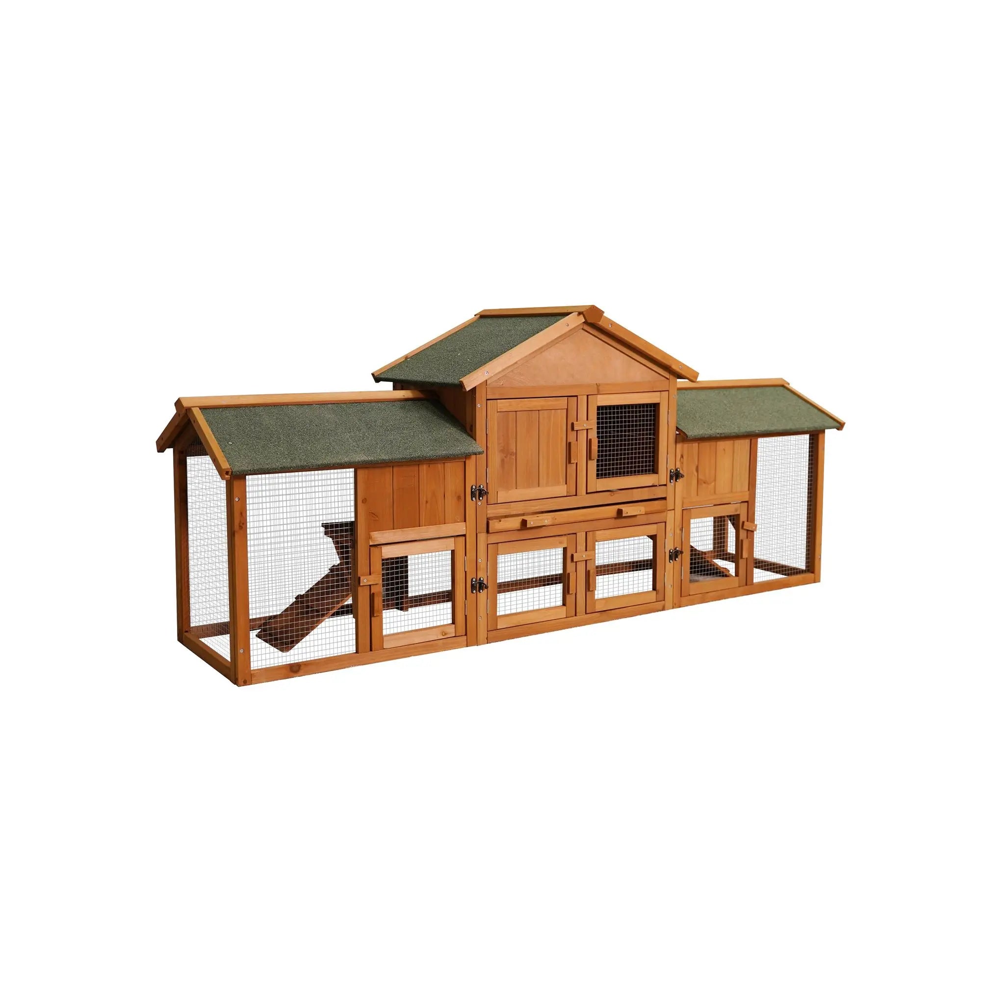 79.5\" Extra Large Bunny Cage Two Runs House Small Animal Habitats Waterproof Roof Removable Tray for Guinea Pigs Hamsters