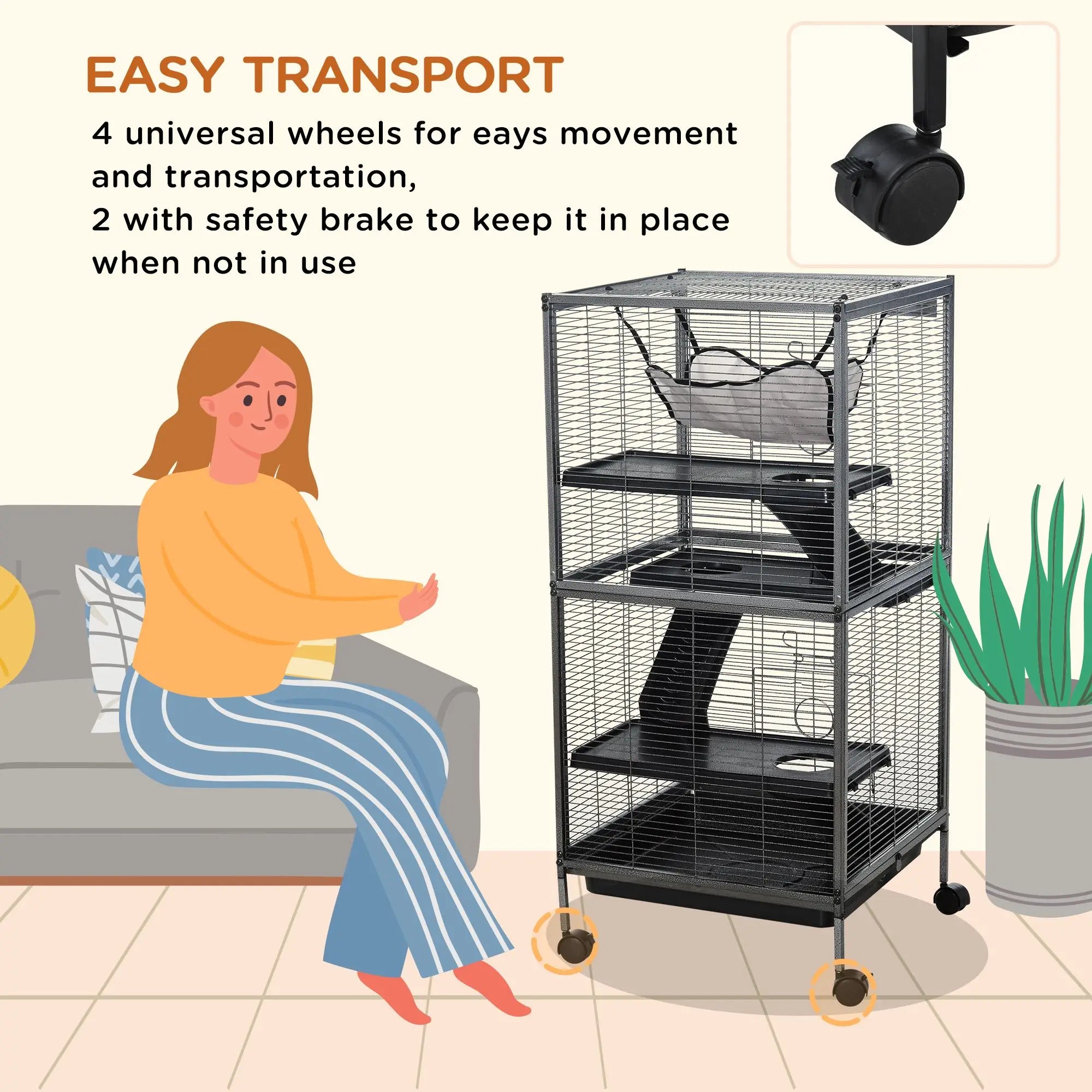 "Extra Large Metal Cage for Ferrets & Chinchillas 4-Tier with Hammock & Removable Tray Gray"