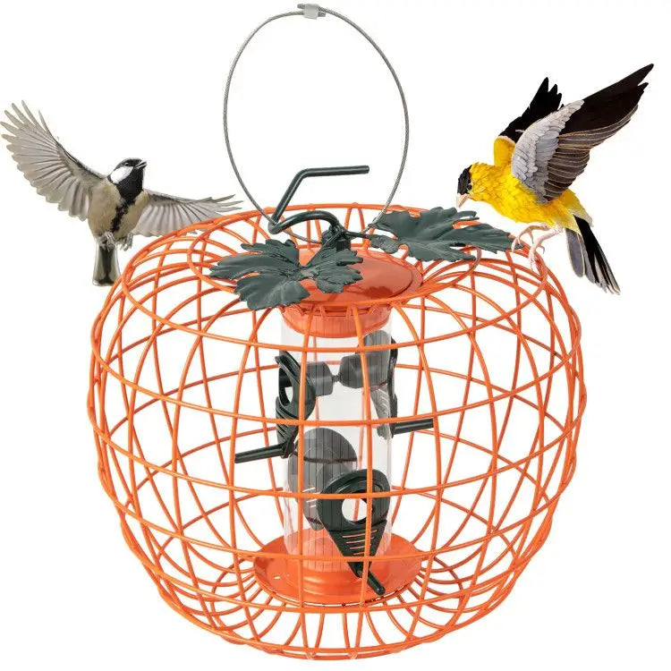 Squirrel-Proof Pumpkin Bird Feeder with Cage and 4 Metal Ports Bird Supplies