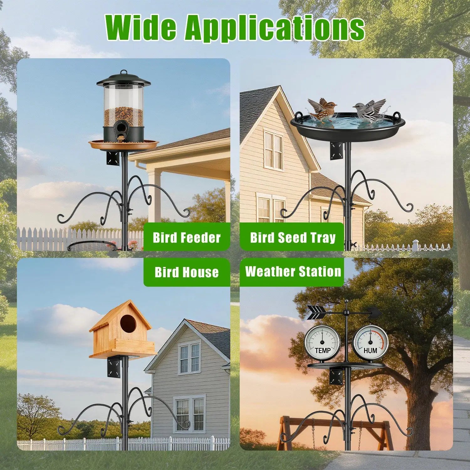 Heavy-Duty 32\"-94\" Adjustable Height Bird Feeder Stand with 5 Prong Base and Squirrel Baffle for Bird Supplies