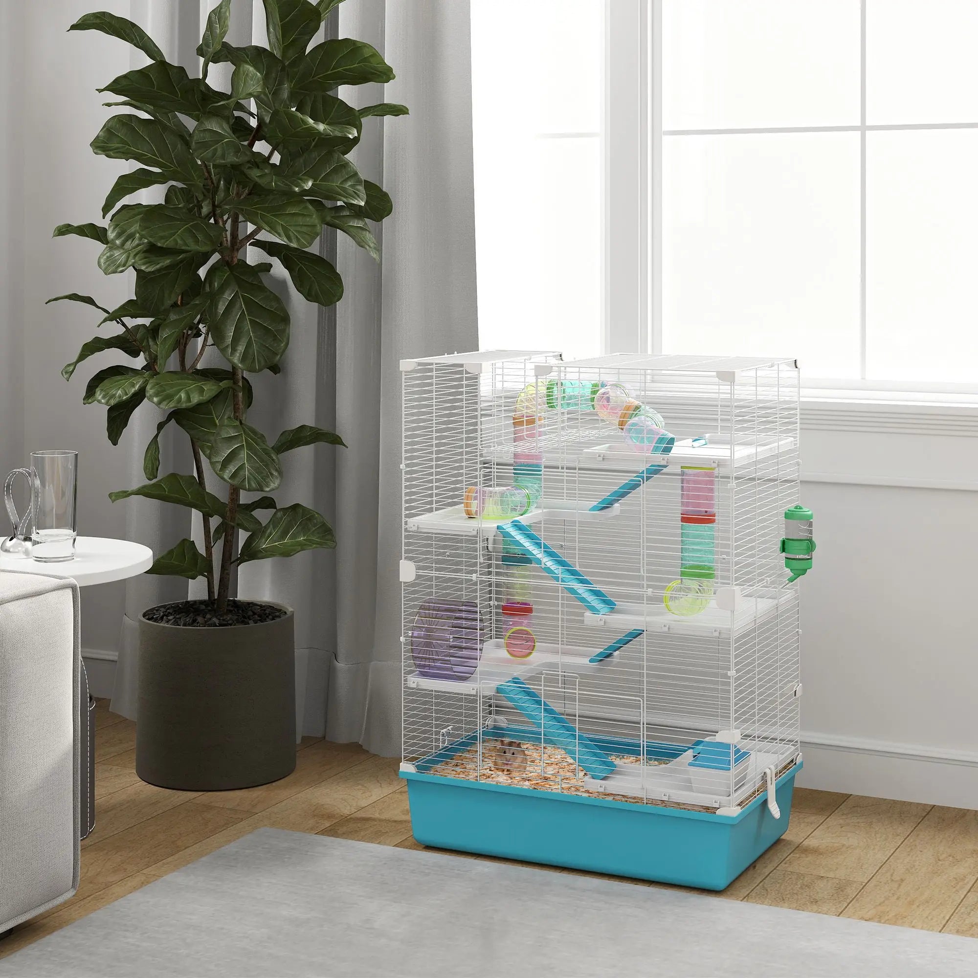 Light Blue 6-Tier Hamster Cage with Tubes Tunnels Hut Wheel Food Dish Water Bottle Ramps for Dwarf Gerbil for Small Animals