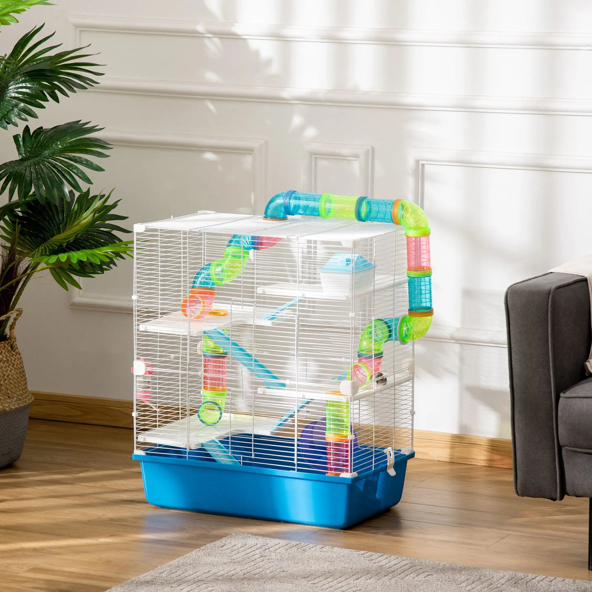23\" 5-Tier Eco-Friendly Plastic Hamster Cage with Wheel and Water Bottle Cut Style for Indoor and Outdoor Use Blue