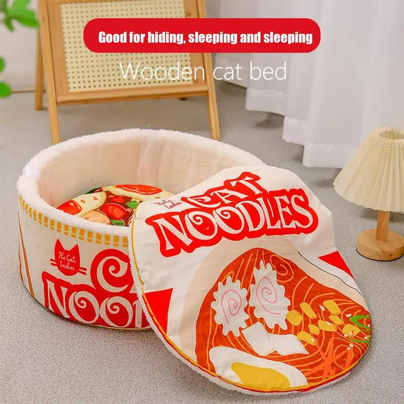 Ramen Noodle Cat Bed Noodle Bowl Soft Pet House Creative Pet Kennel With Cover For Indoor Small Medium Large Cats