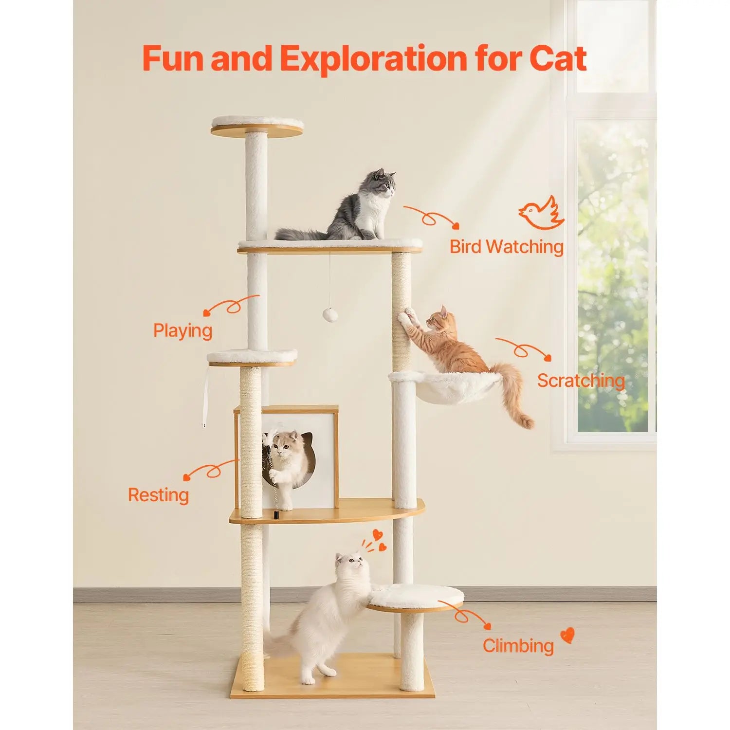Large 68.9-Inch Tall Cat Tree Tower Multi-Level Cat Condo Furniture Cozy Perches Sisal Scratching Activity Center Carton Packing