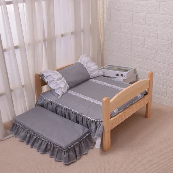 Cute Solid Wood Pet Bed Dog Comfortable Bed Free Full Set of Bedding Pet Supplies Removable and Washable Pet Bed