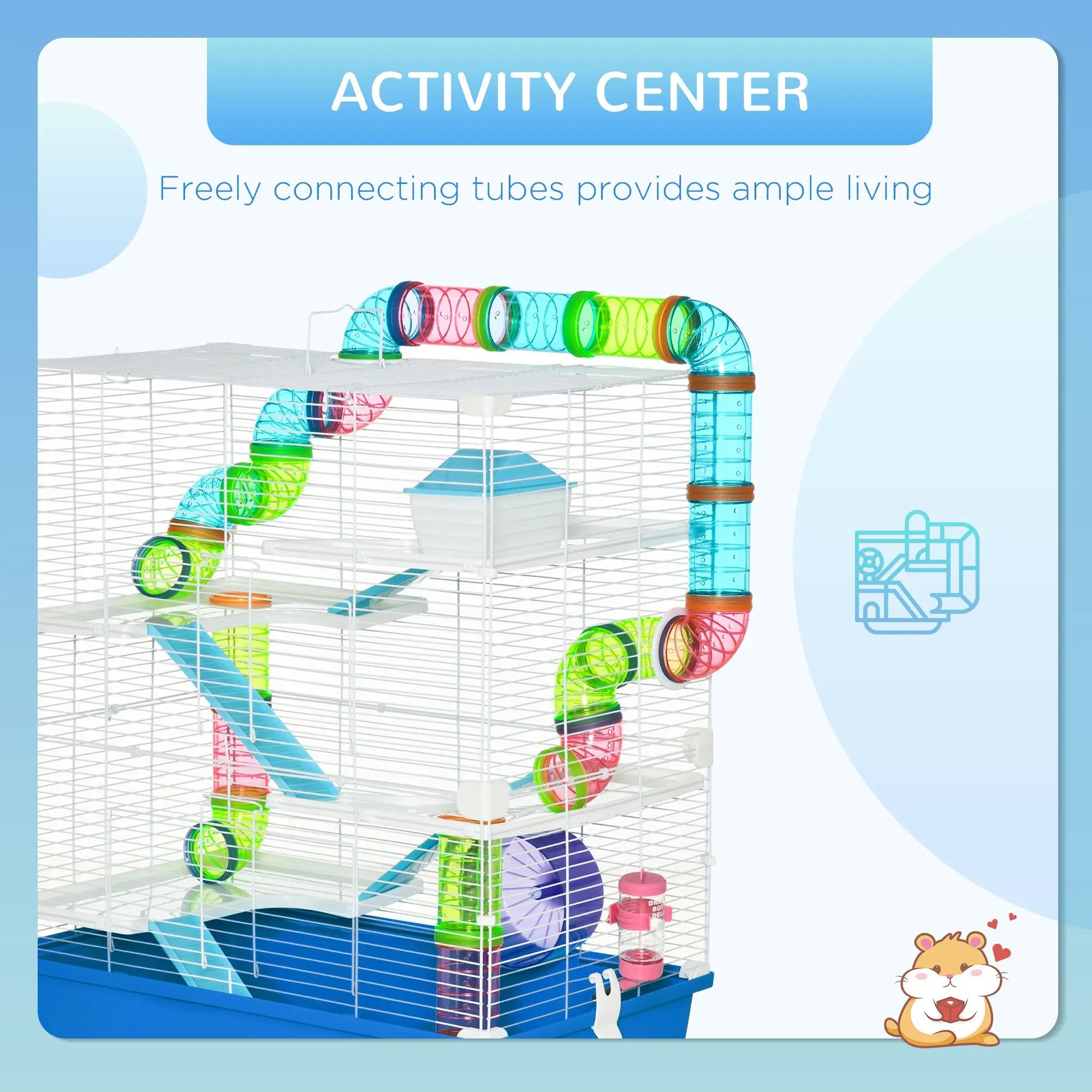23\" 5-Tier Eco-Friendly Plastic Hamster Cage with Wheel and Water Bottle Cut Style for Indoor and Outdoor Use Blue