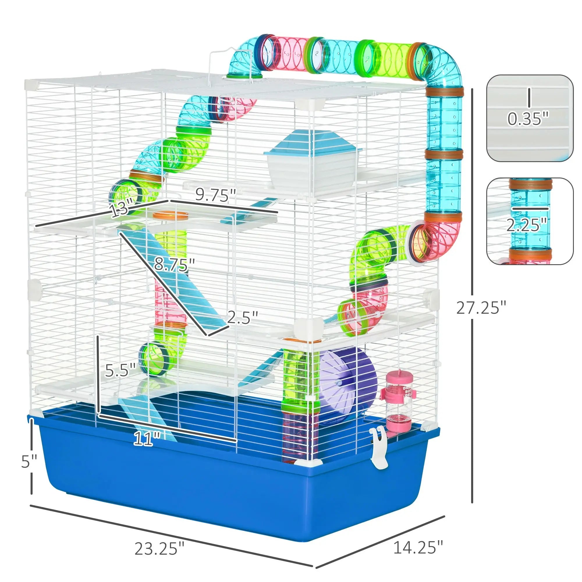 23\" 5-Tier Eco-Friendly Plastic Hamster Cage with Wheel and Water Bottle Cut Style for Indoor and Outdoor Use Blue