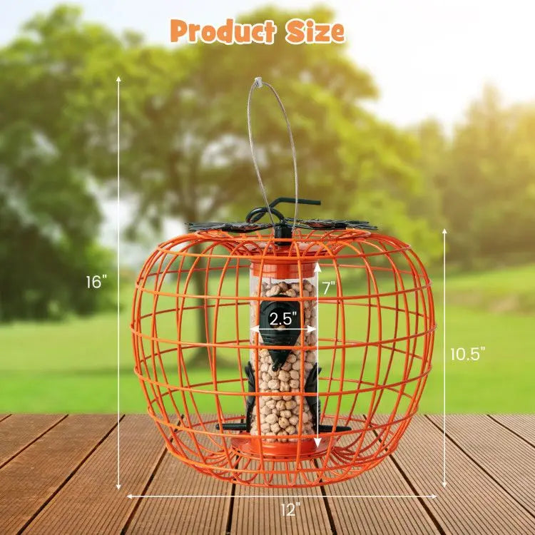 Squirrel-Proof Pumpkin Bird Feeder with Cage and 4 Metal Ports Bird Supplies